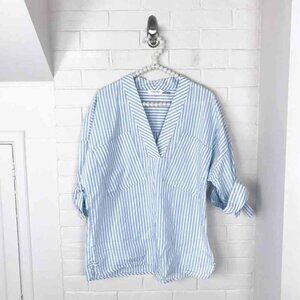 Calvin Klein Blue & White Striped Lightweight Blouse Size L